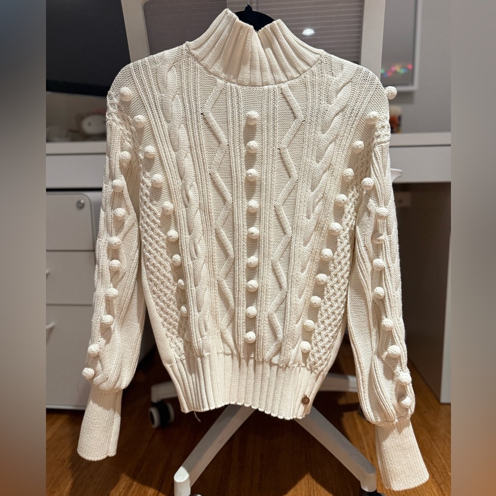 Milly Cream Textured Turtleneck Sweater